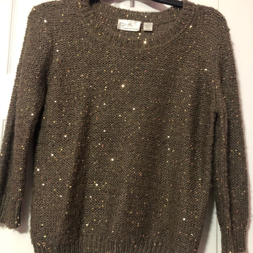 Brown and gold sequin sweater